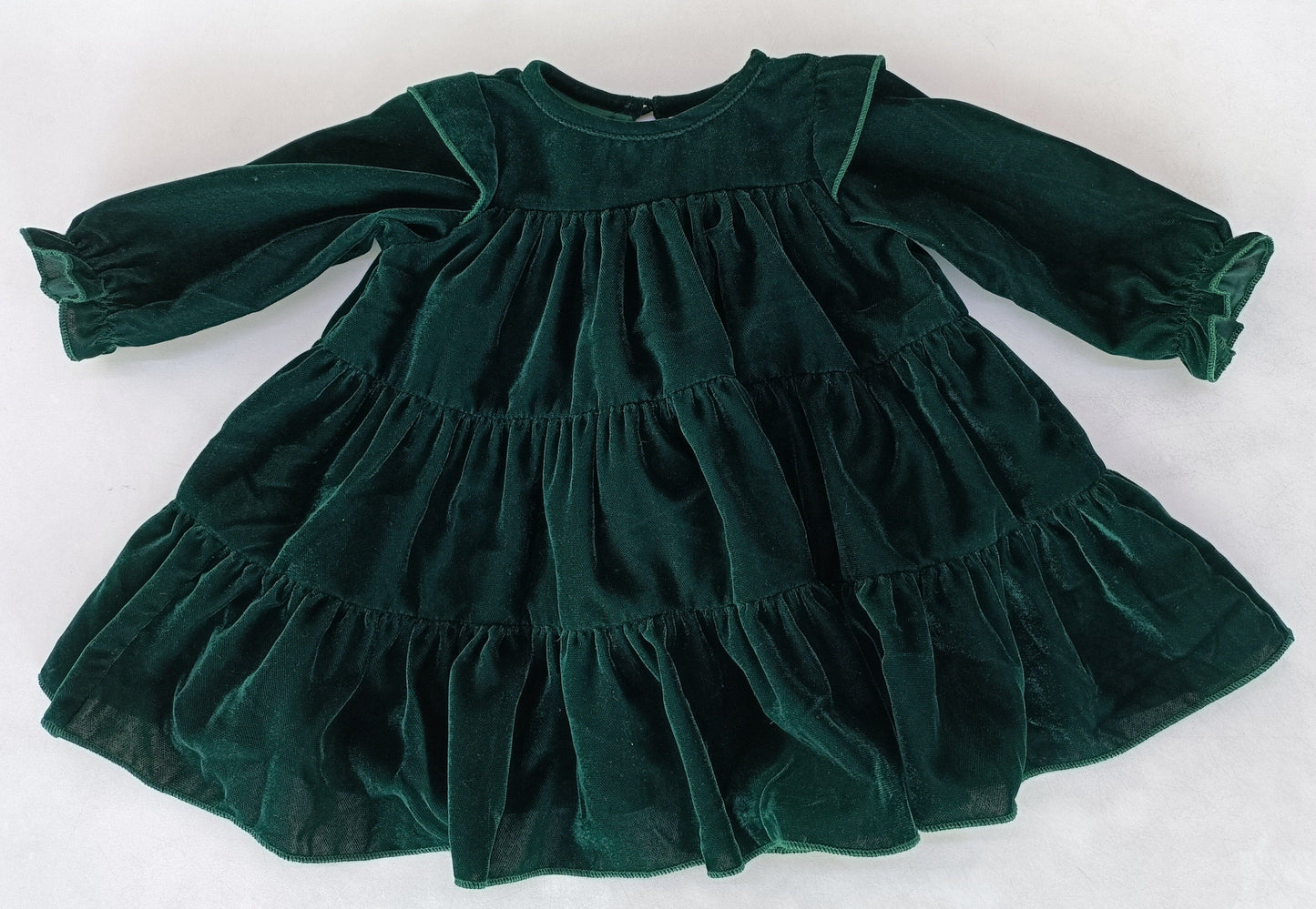 Emerald Green Solid Tiered Long Sleeve Dress Dress Yo Baby India