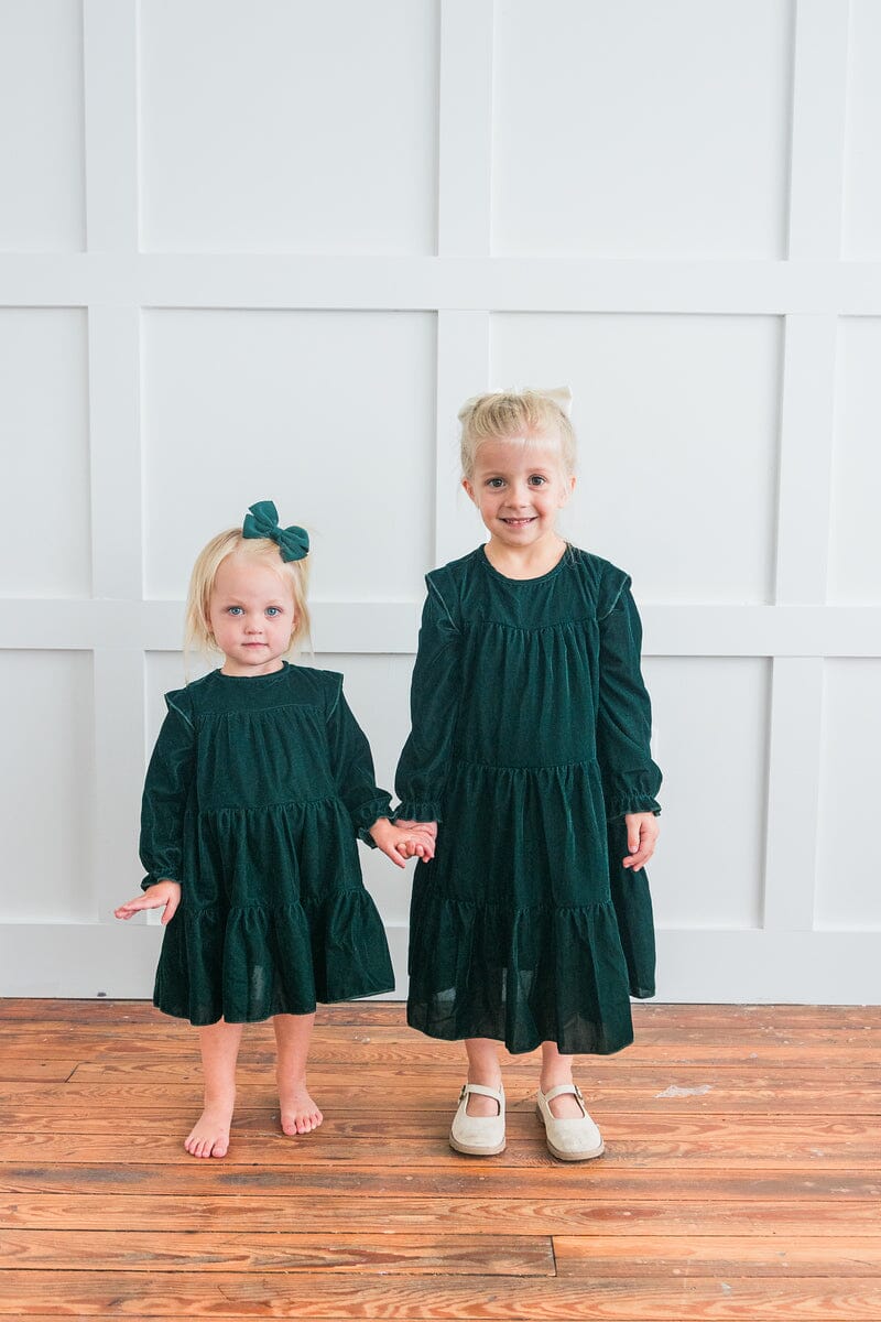 Emerald Green Solid Tiered Long Sleeve Dress Dress Yo Baby Wholesale