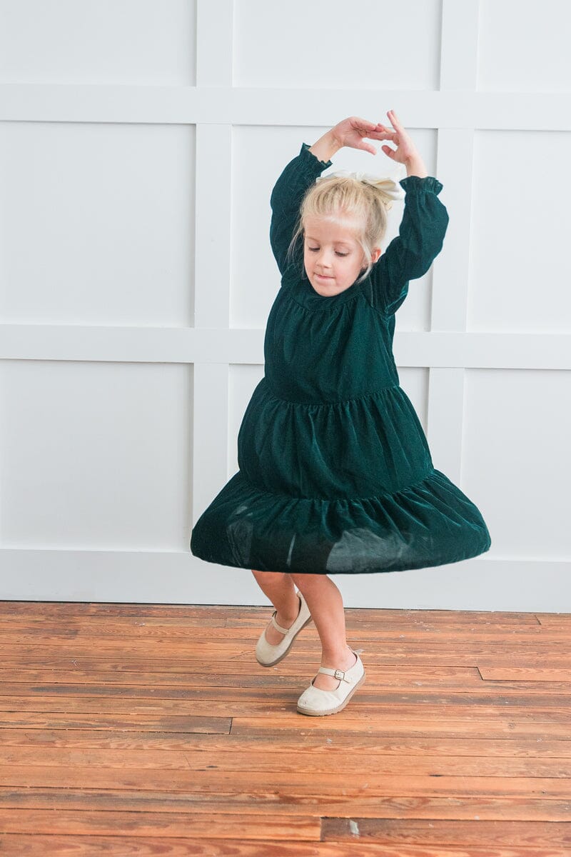 Emerald Green Solid Tiered Long Sleeve Dress Dress Yo Baby Wholesale