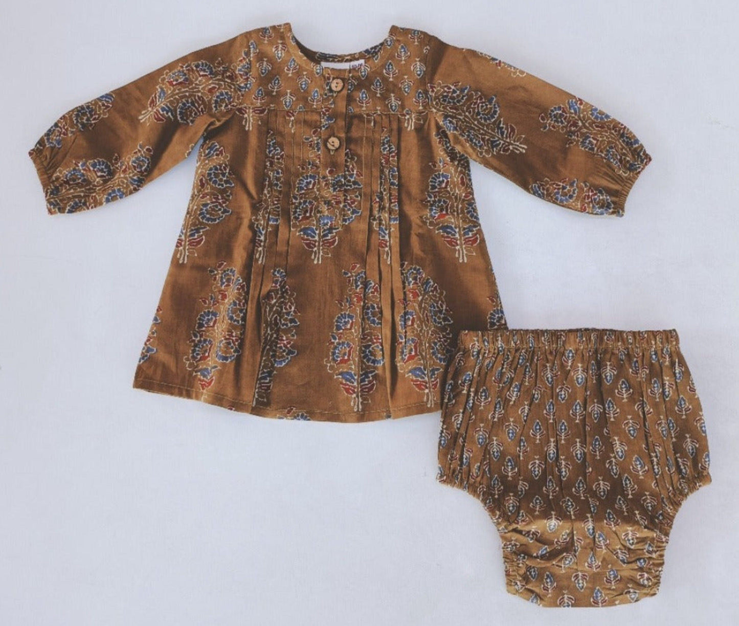 Floral Dress Long Sleeve With Pintuck Detail & Diaper Cover Set dress & diaper cover Yo Baby India