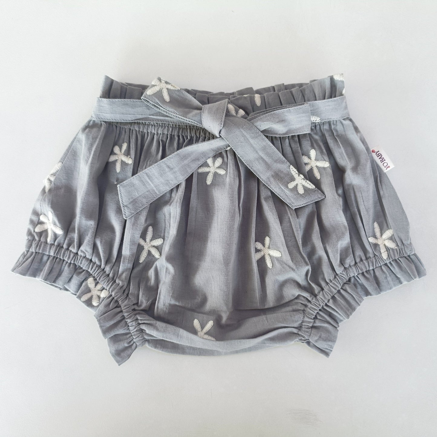 Floral Embroidery Grey Color Shorts-Style Diaper Cover With Belt Yo Baby India