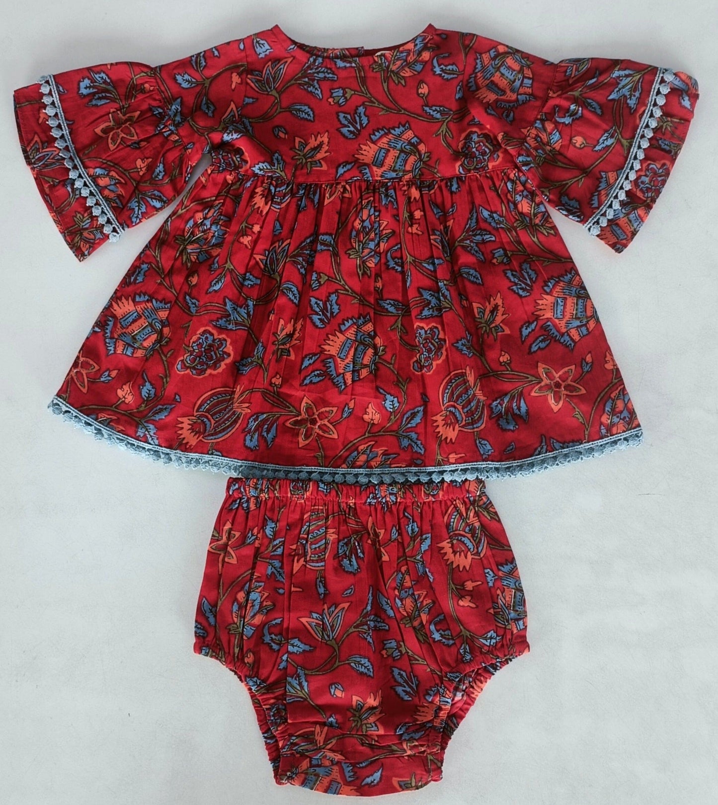 Floral Print Bell-Sleeves Gathered Dress dress & diaper cover Yo Baby India