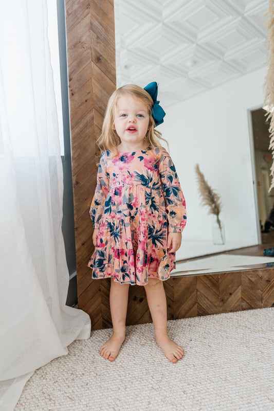 Floral Printed Long Sleeve Dress & Diaper Cover Set dress & diaper cover Yo Baby India