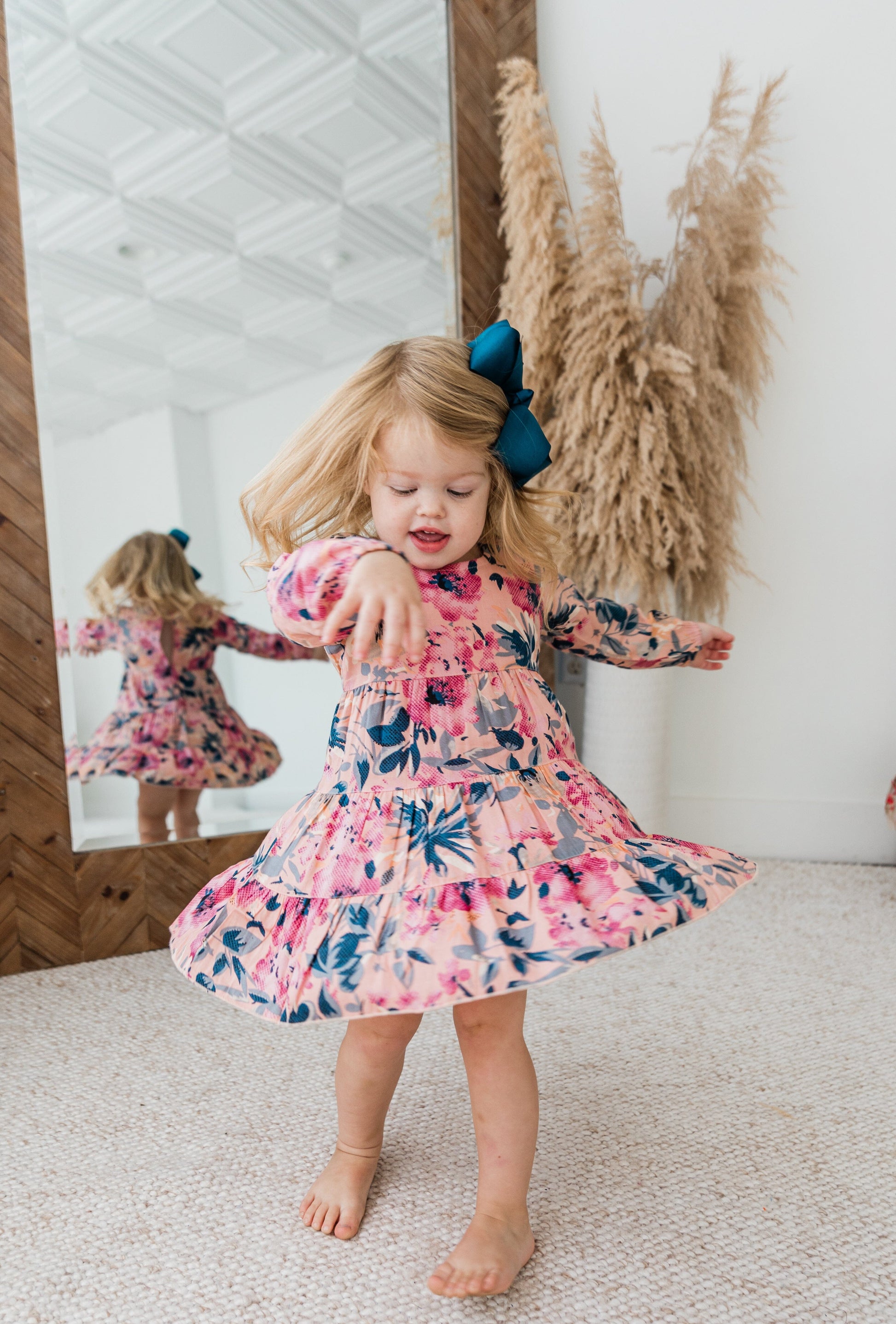 Floral Printed Long Sleeve Dress & Diaper Cover Set dress & diaper cover Yo Baby India