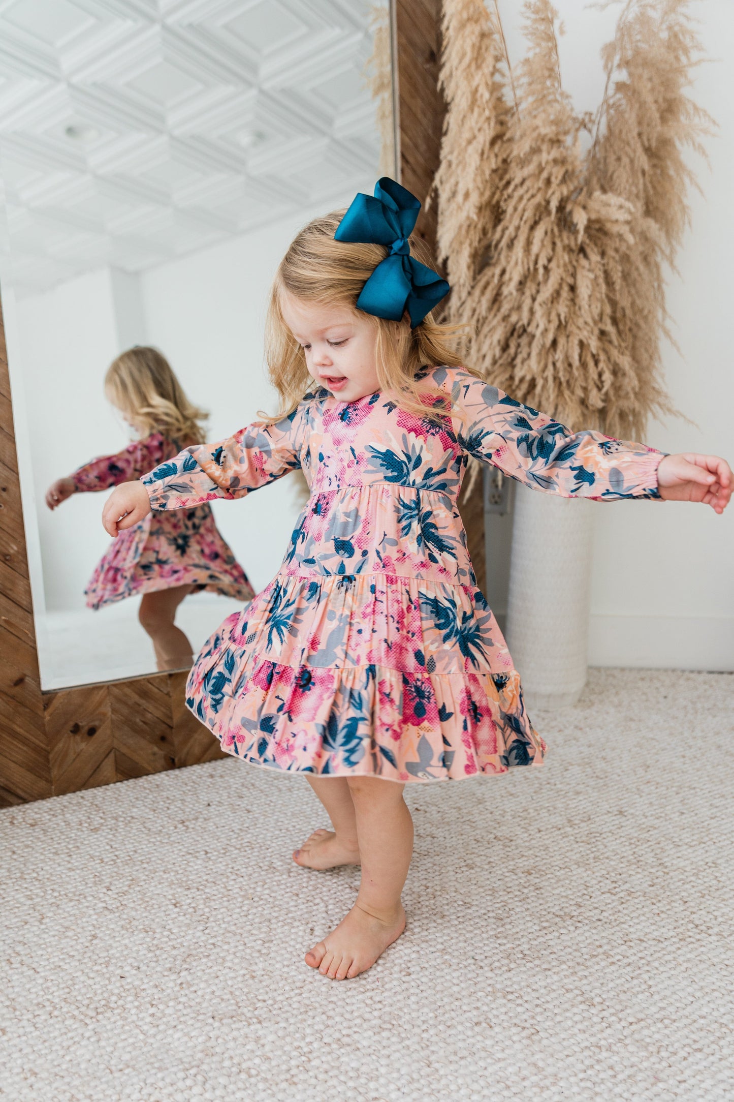 Floral Printed Long Sleeve Dress & Diaper Cover Set dress & diaper cover Yo Baby India