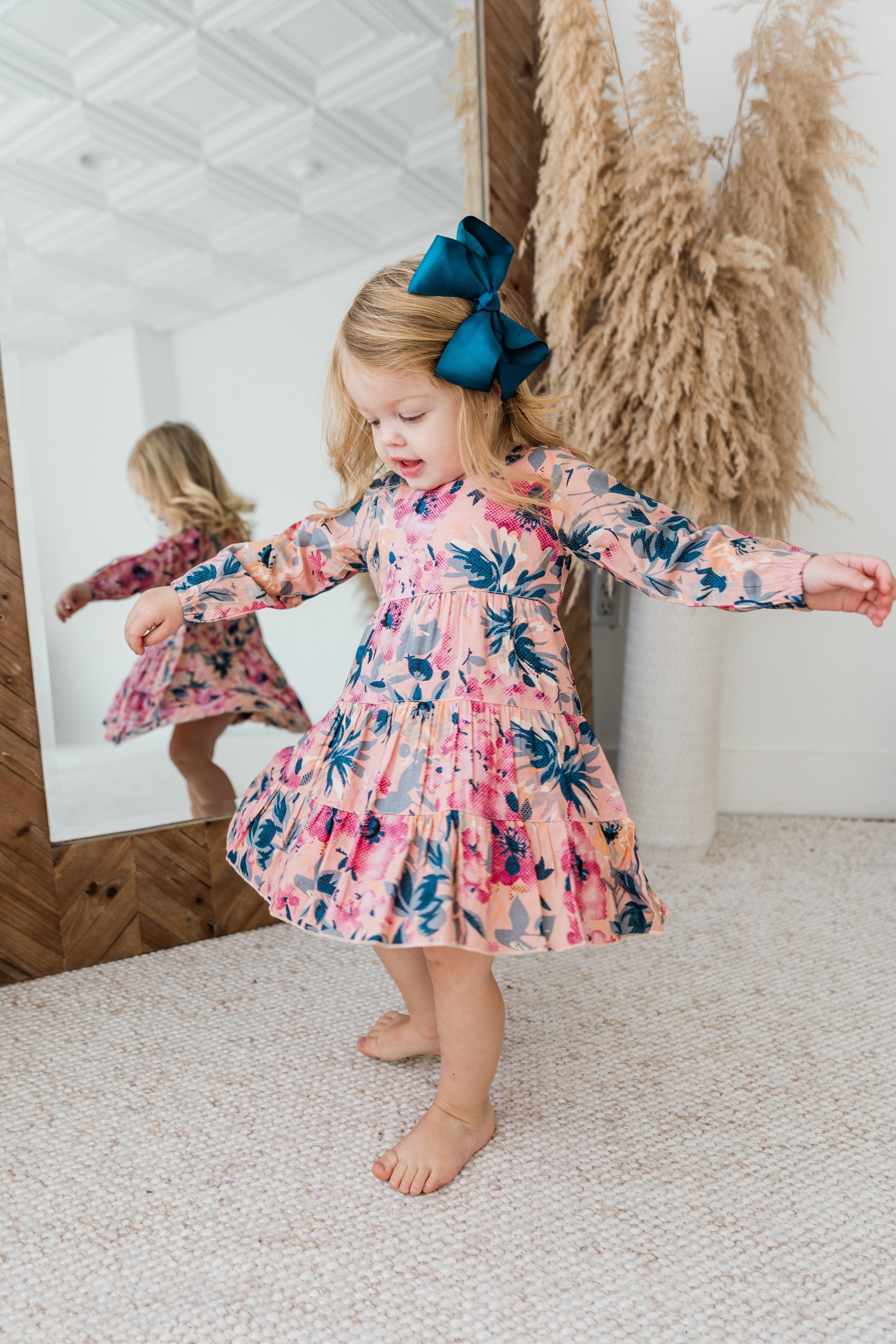 Floral Printed Long Sleeve Dress & Diaper Cover Set dress & diaper cover Yo Baby India