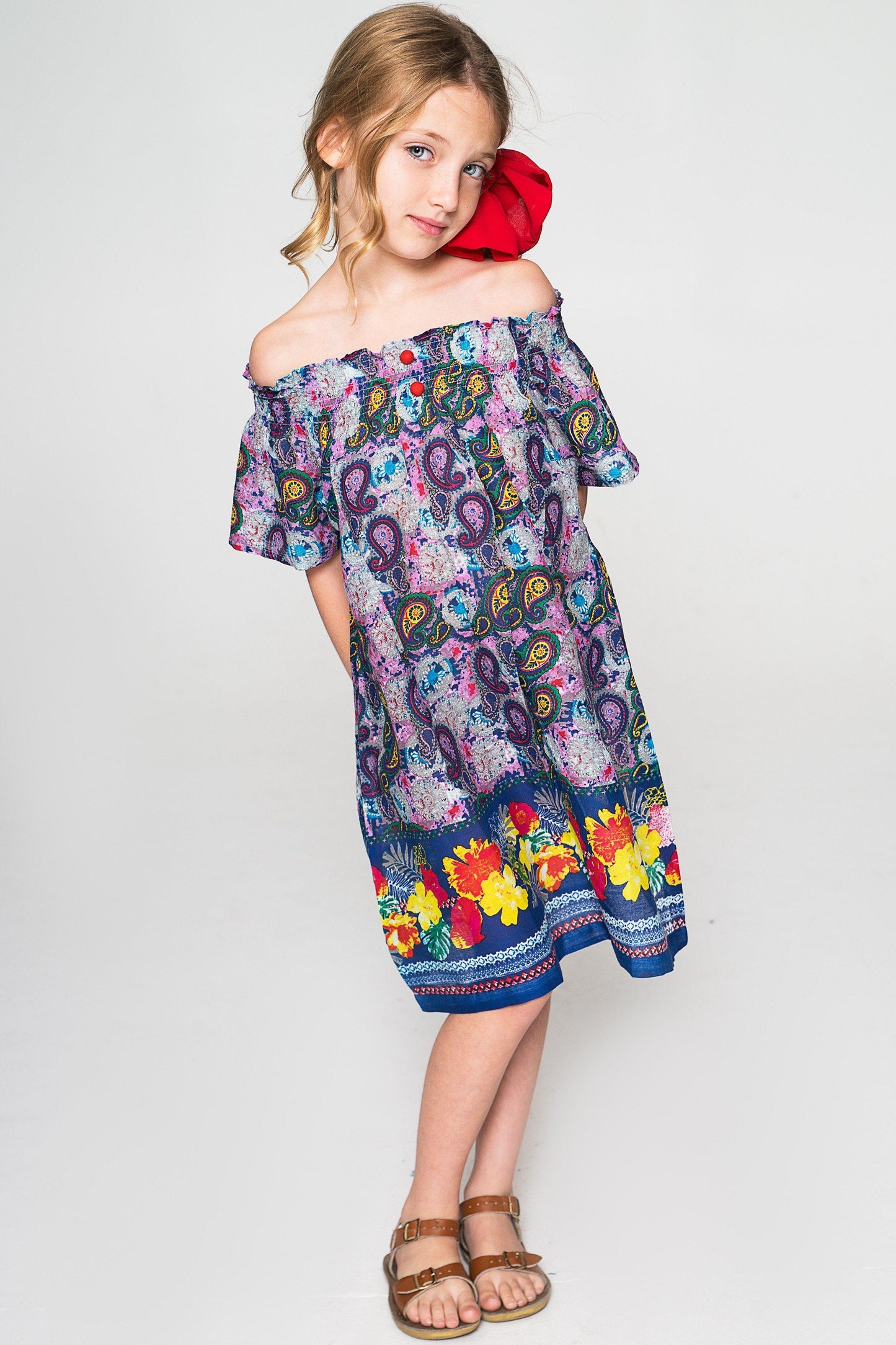 Floral Purple Off-shoulder Dress Dress Yo Baby Wholesale