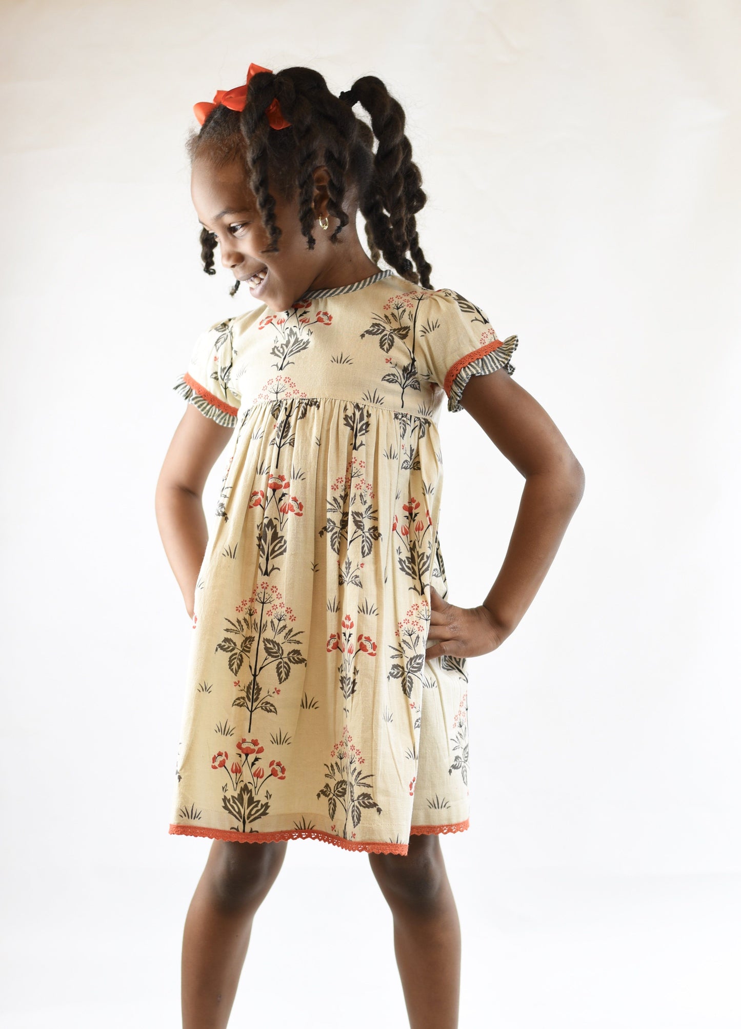 Floral Shift Dress With Contrasting Orange Lace Detail Dress Yo Baby Wholesale