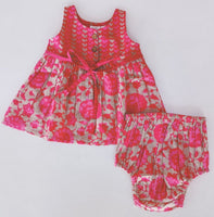 Floral Shift Dress With Drawstring Detail & Diaper Cover Set dress & diaper cover Yo Baby India 