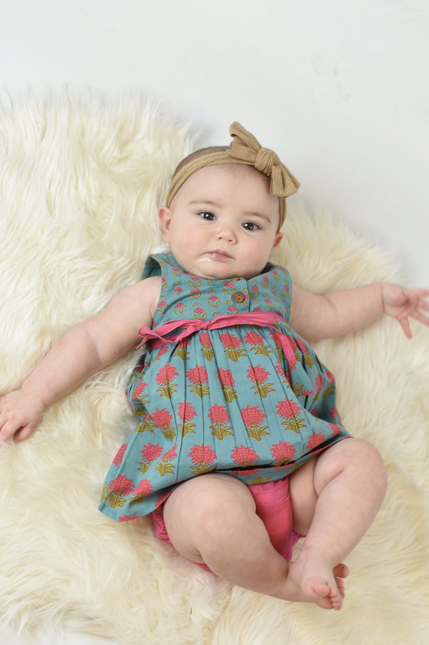 Floral Shift Dress With Drawstring Detail & Diaper Cover Set Dress Yo Baby Wholesale