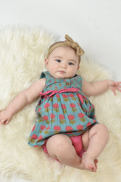Floral Shift Dress With Drawstring Detail & Diaper Cover Set Dress Yo Baby Wholesale 