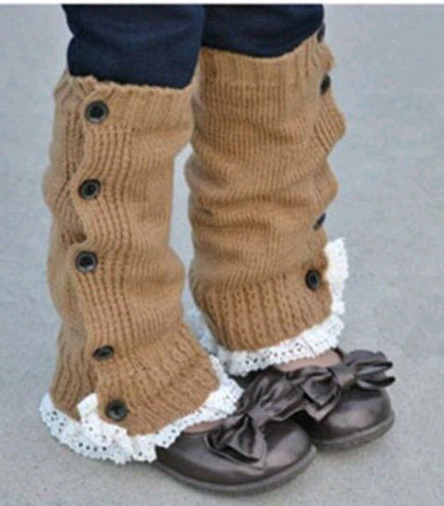 Girls Laced Knitted Wool Leg Warmers