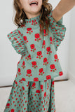 Green Floral Neck Ruffle Top & Tiered Skirt Set TOP & SKIRTS Yo Baby India 