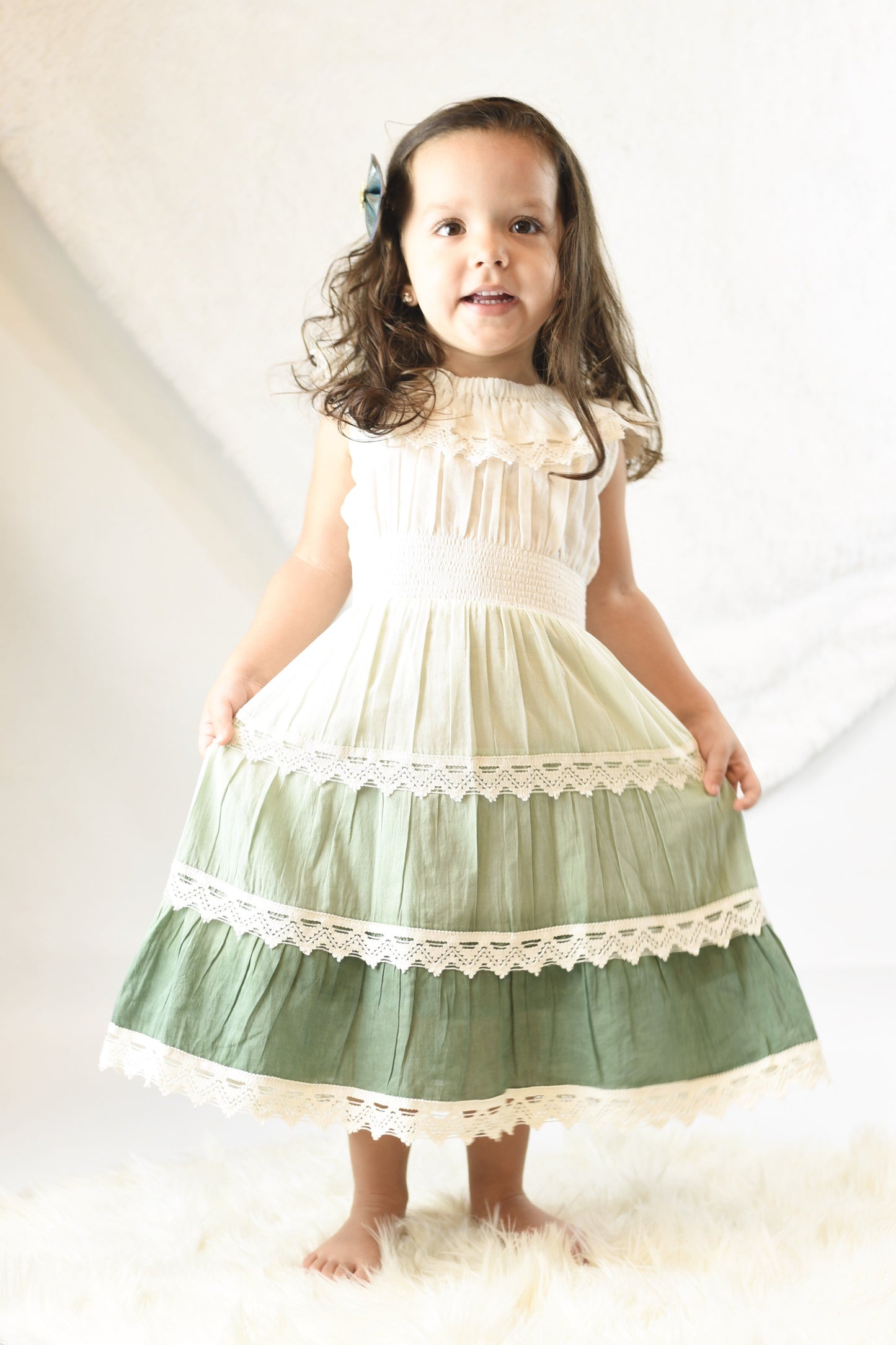 Green Ombré Off-Shoulder Lace Tier Dress 2-pc. set Yo Baby Wholesale