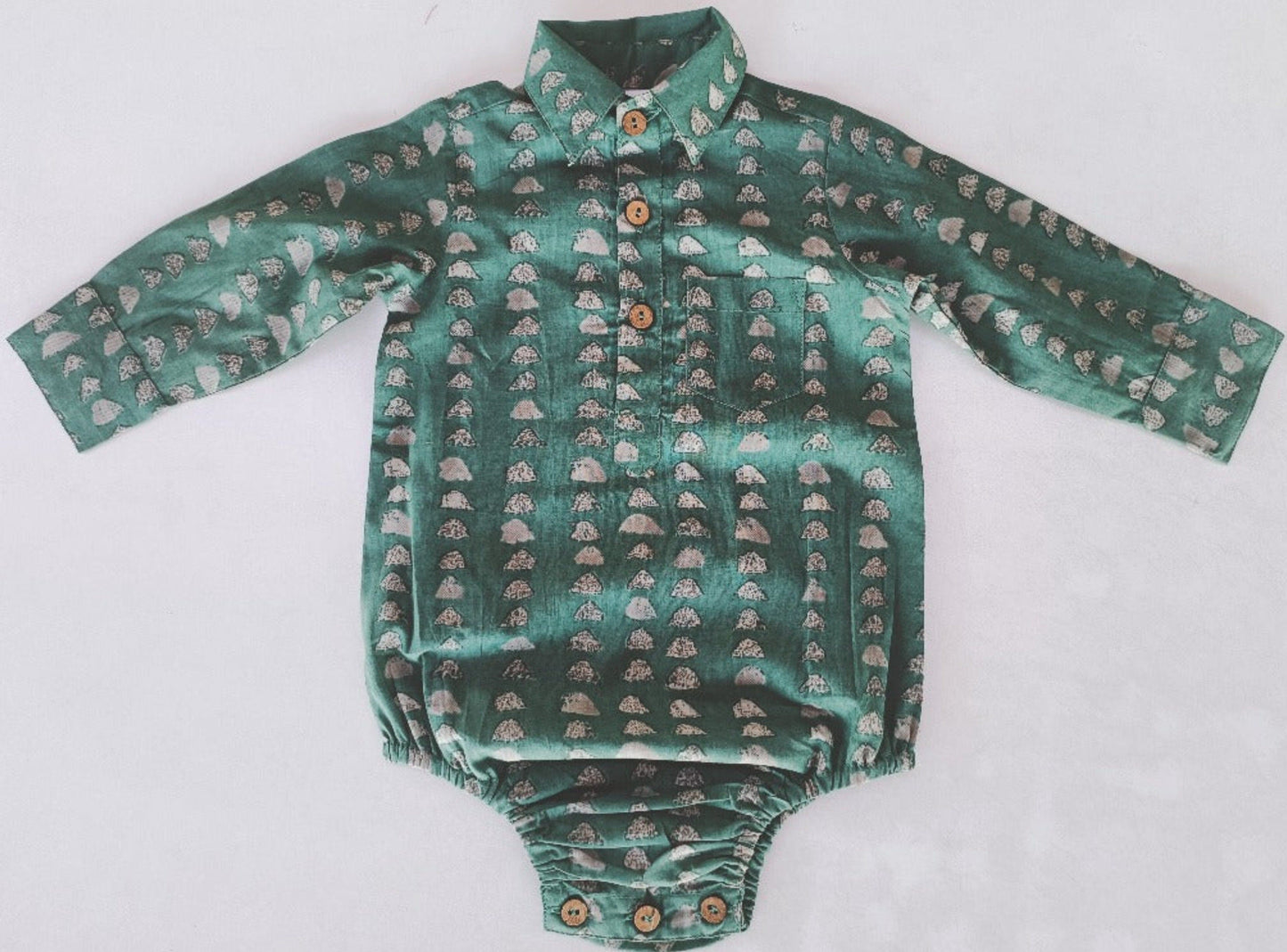 Green Print Long Sleeve Baby Romper romper Yo Baby India