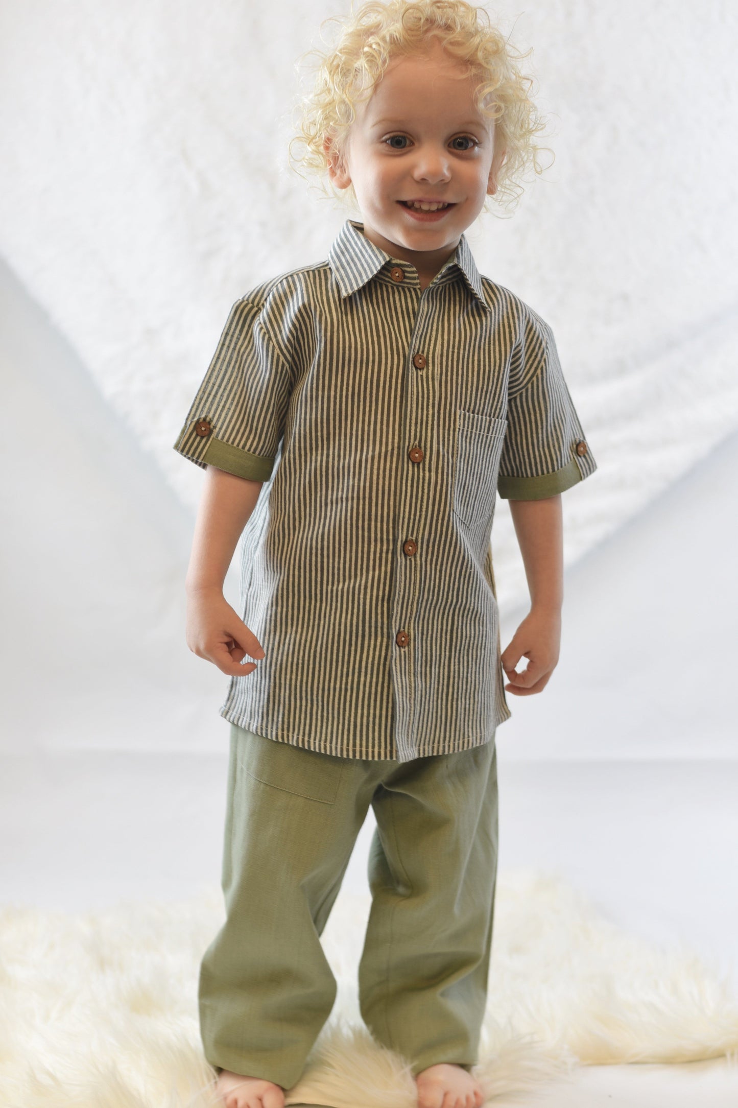 Green Striped Shirt & Pants Set Boys Yo Baby Wholesale