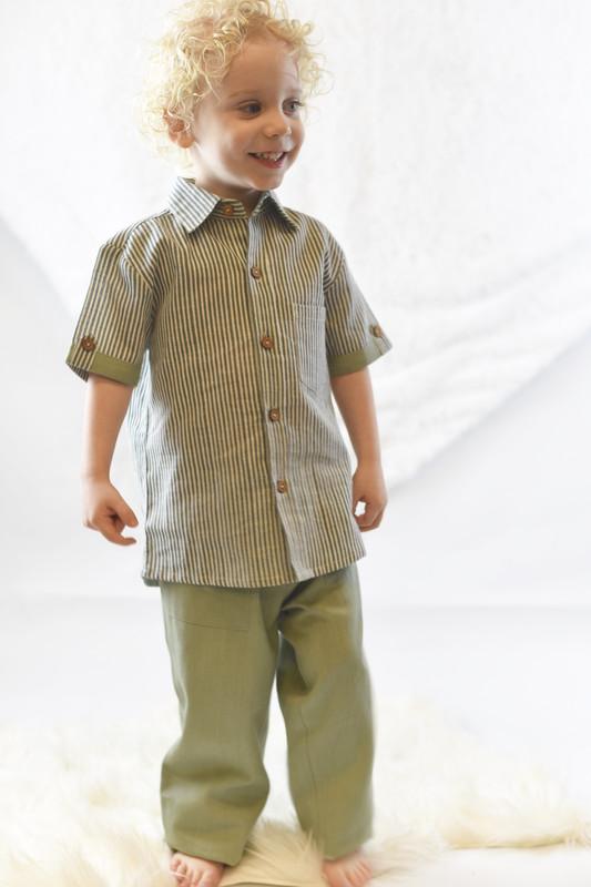 Green Striped Shirt Pants Set