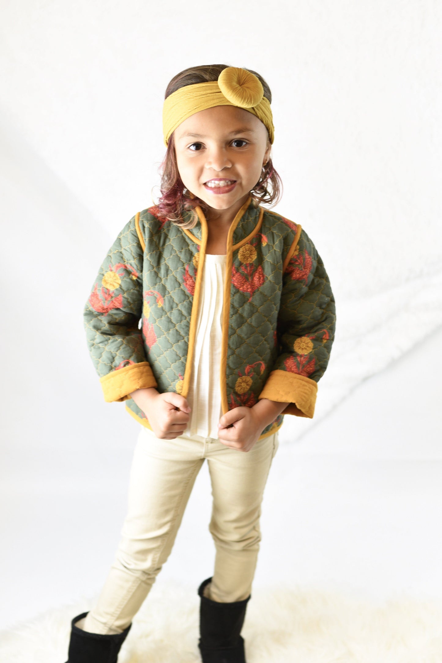 Grey Floral & Mustard Reversible Jacket Dress Yo Baby Wholesale