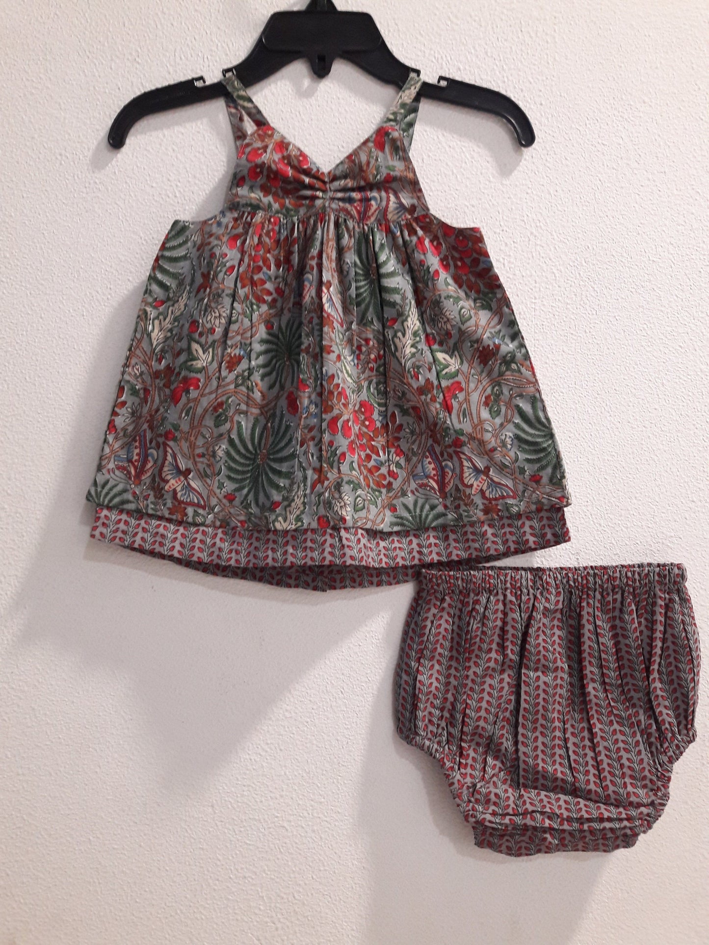 Grey Forest Print Strappy Dress With Matching Diaper Cover Dress Yo Baby Wholesale
