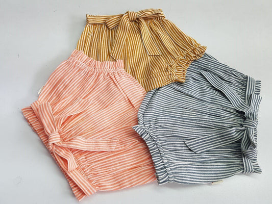 Grey, Mustard, Peach Stripes Print Infant Baby Shorts (3PC SET) 3 Piece Shorts Set Yo Baby Wholesale