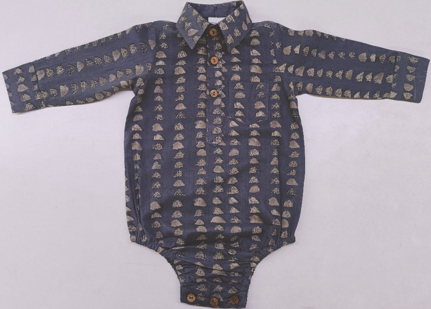 Grey Print Long Sleeve Baby Romper romper Yo Baby India