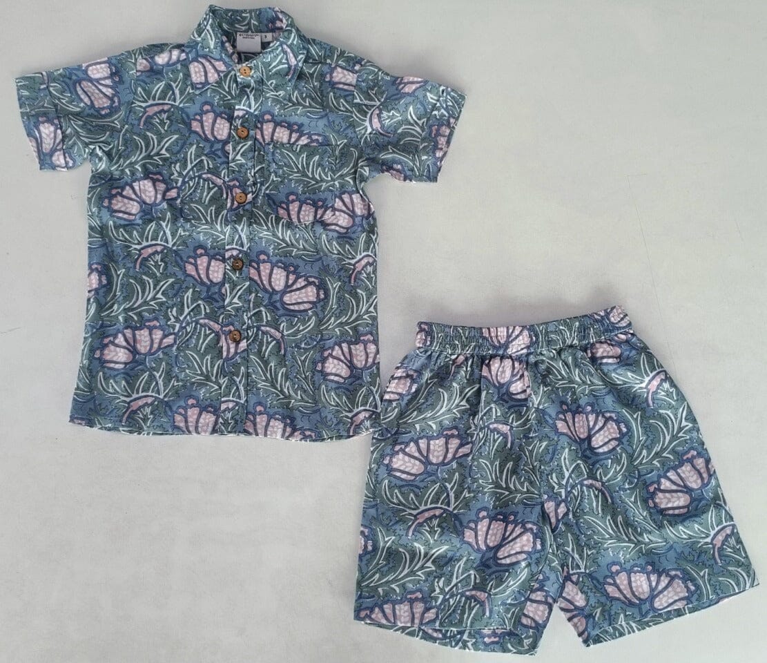 Grey Printed Boys Shirt & Shorts Set Shirt-Shorts Yo Baby India