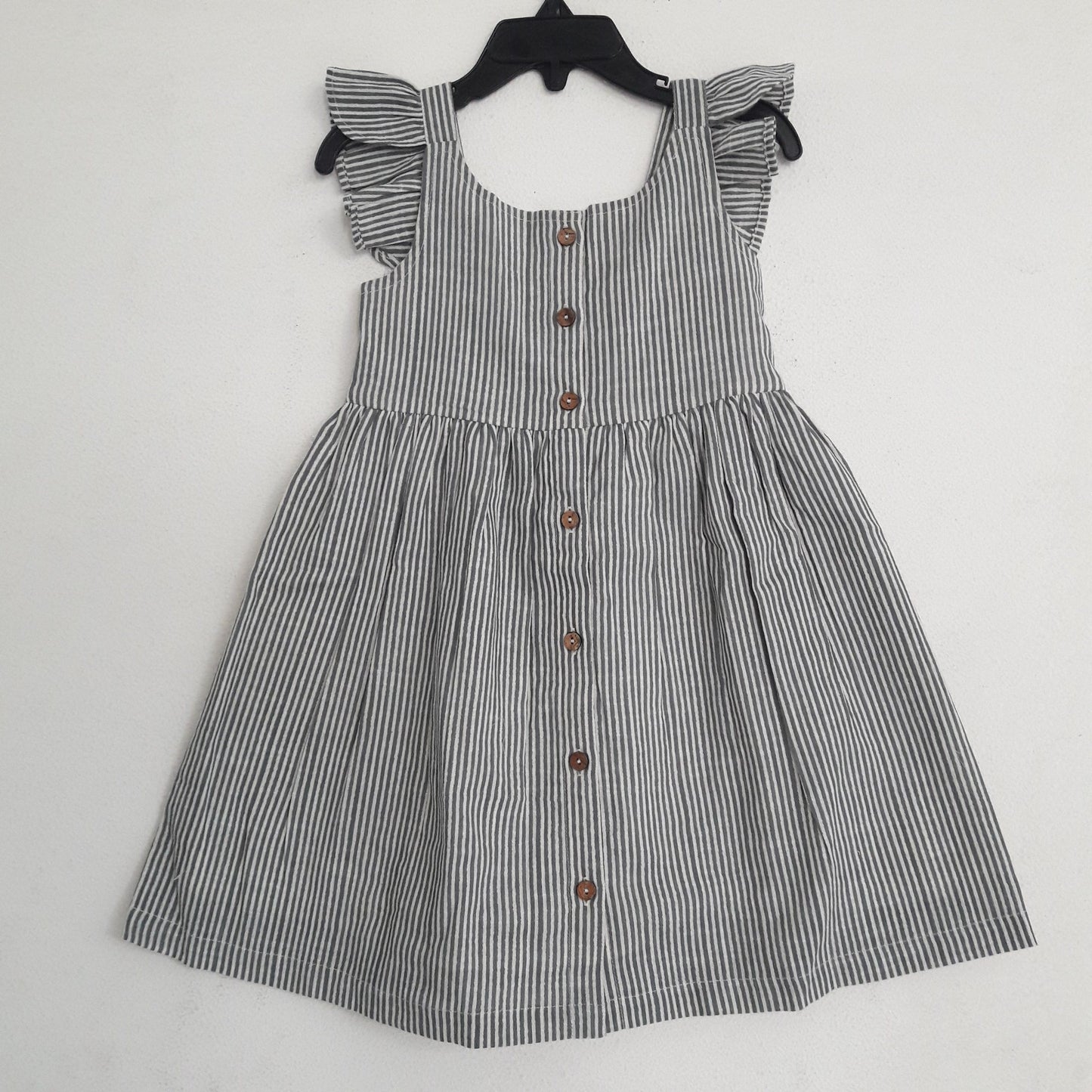 Grey Stripes Flutter Sleeves Dress Dress Yo Baby Wholesale