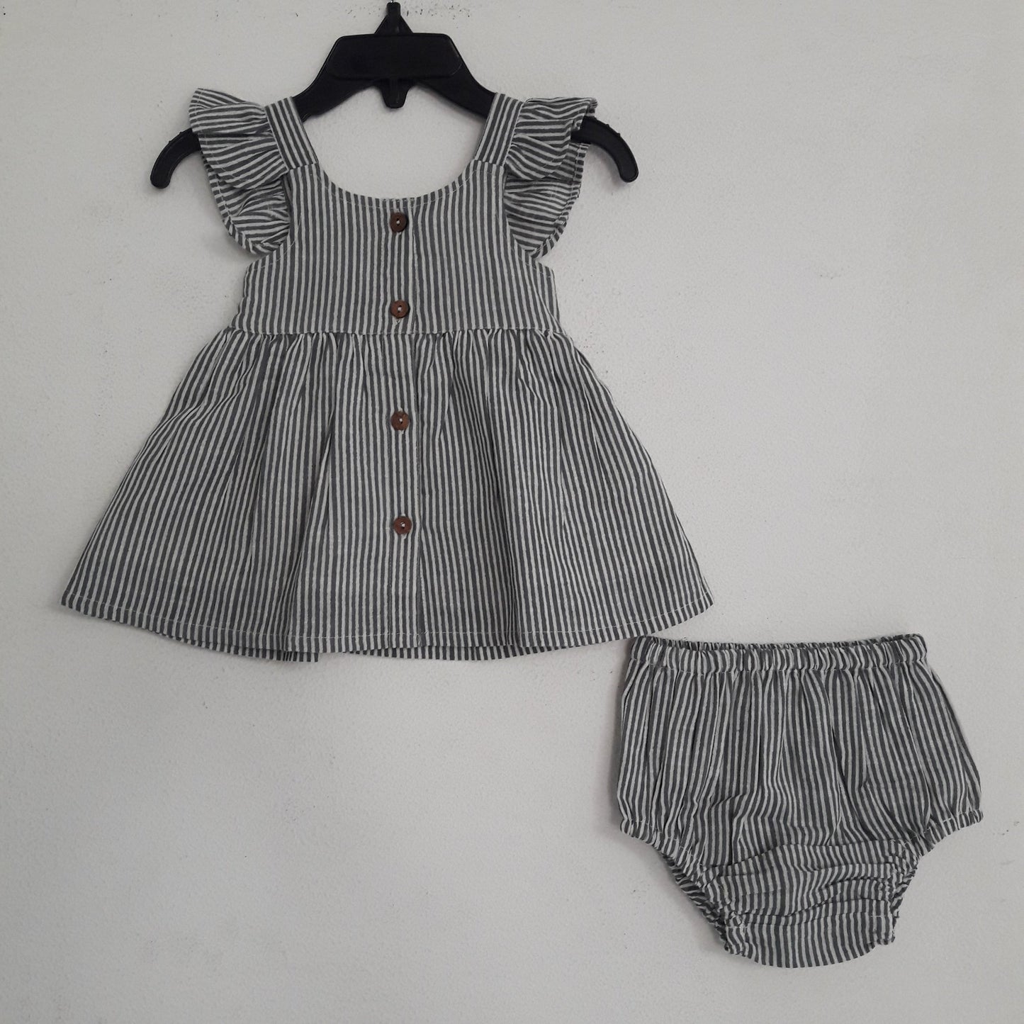 Grey Stripes Infant Dress & Diaper Cover Set Dress Yo Baby Wholesale
