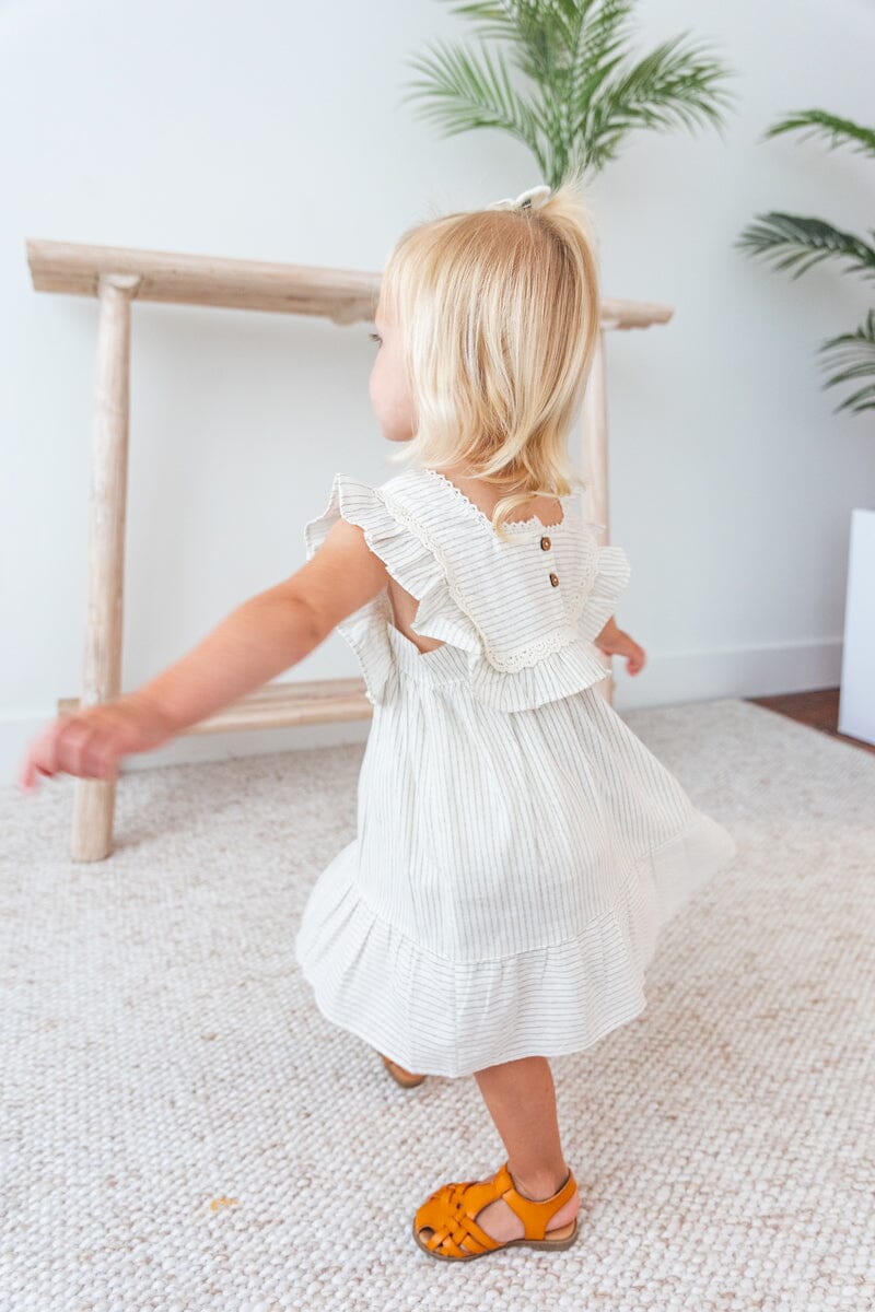 Grey Stripes Square Neck Lace Dress and Bloomers dress & diaper cover Yo Baby India