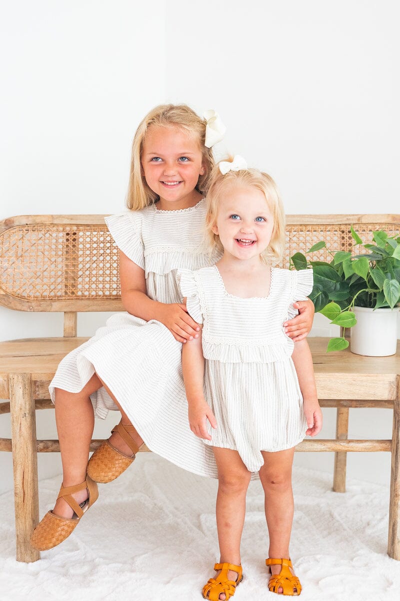 Grey Stripes Square Neck Lace Dress Dress Yo Baby India