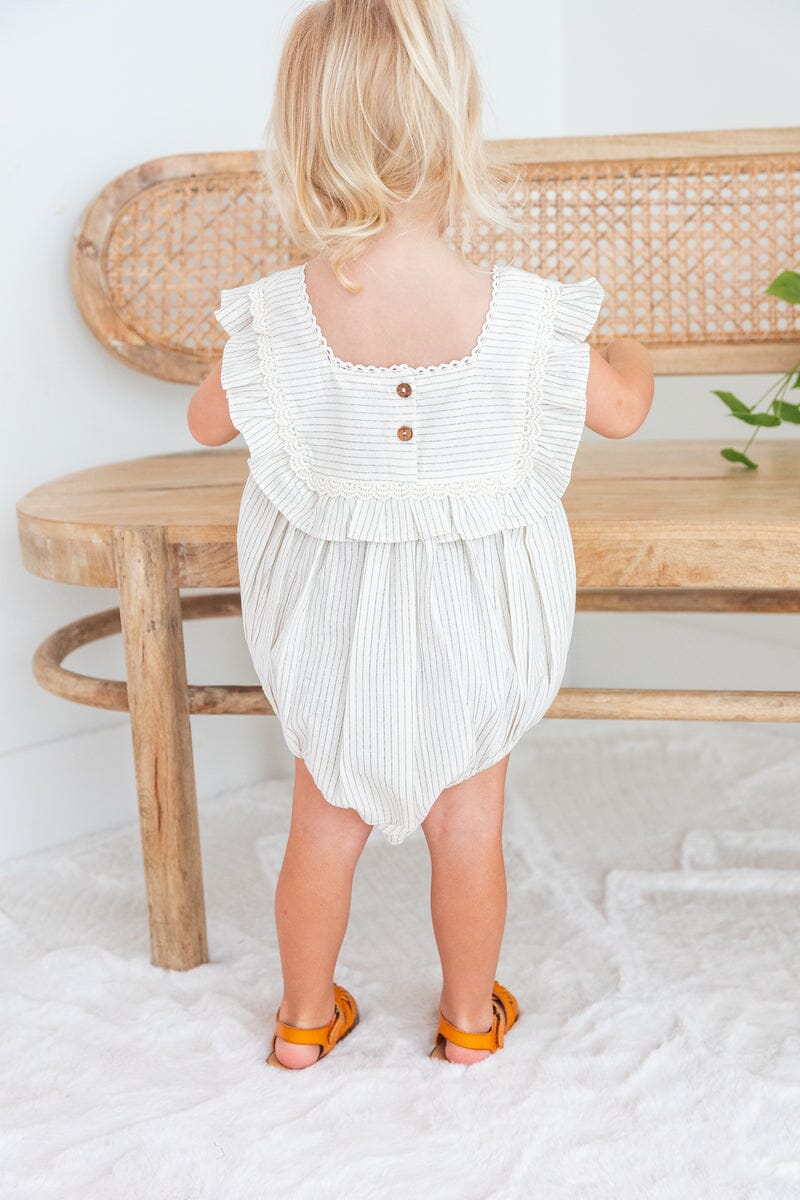 Grey Stripes Square Neck Lace Romper romper Yo Baby India
