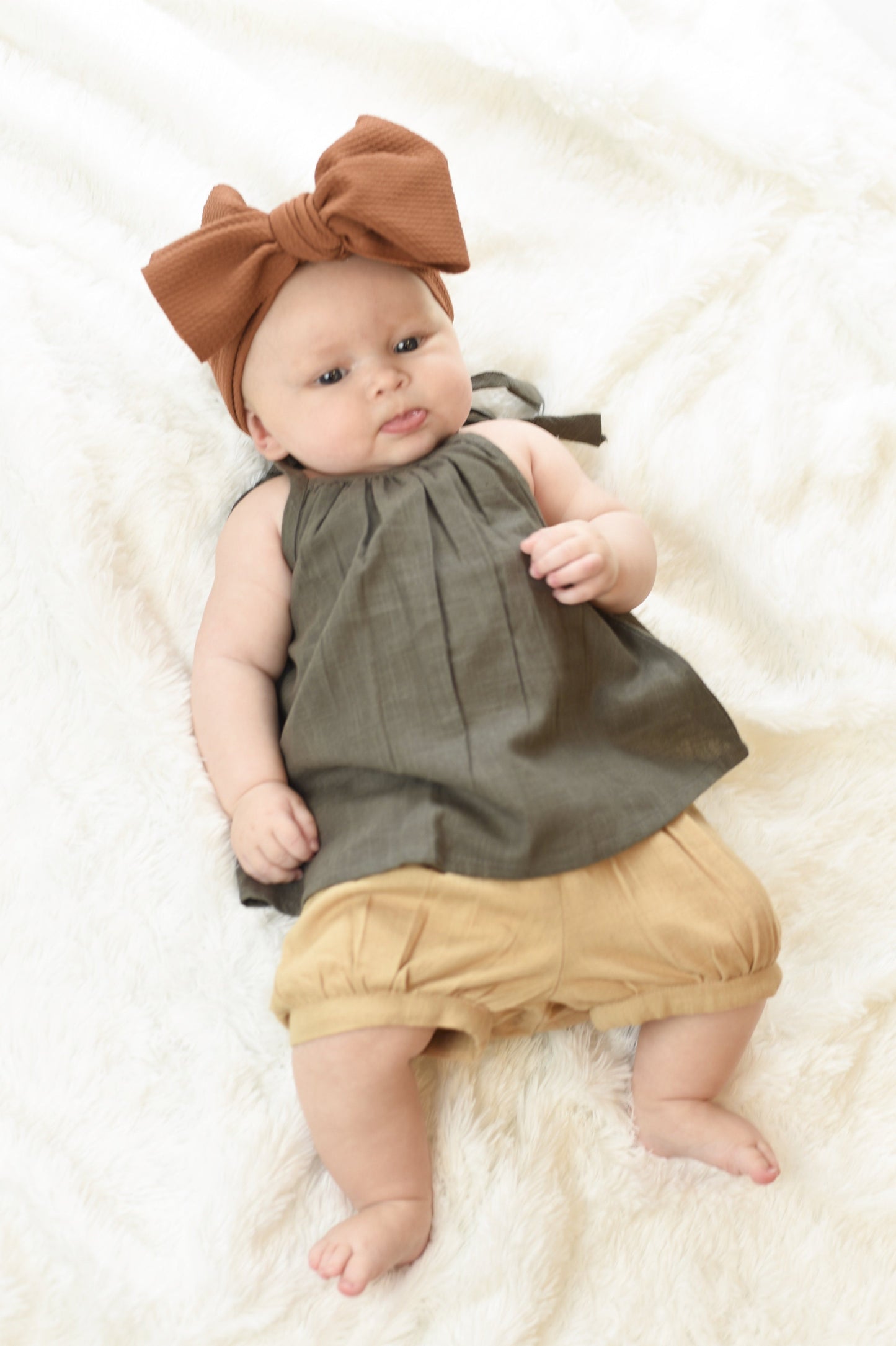 Grey Top with Shoulder Ties & Tan Shorts Set Dress Yo Baby Wholesale