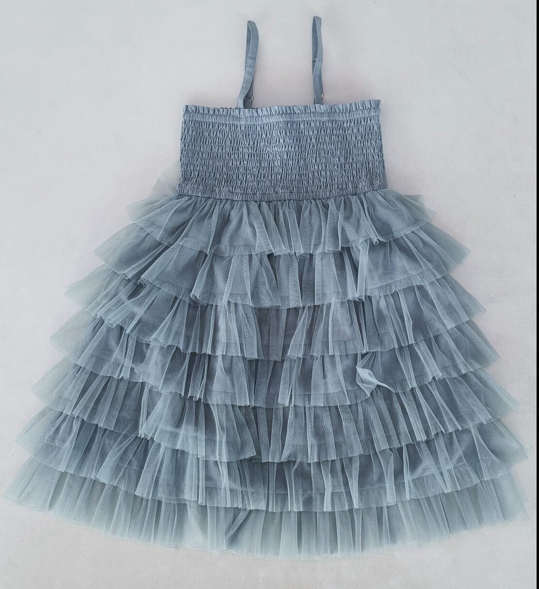 Grey Tulle Solid Color Tiered Ruffle Dress dress Yo Baby India