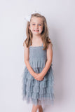 Grey Tulle Solid Color Tiered Ruffle Dress dress Yo Baby India 