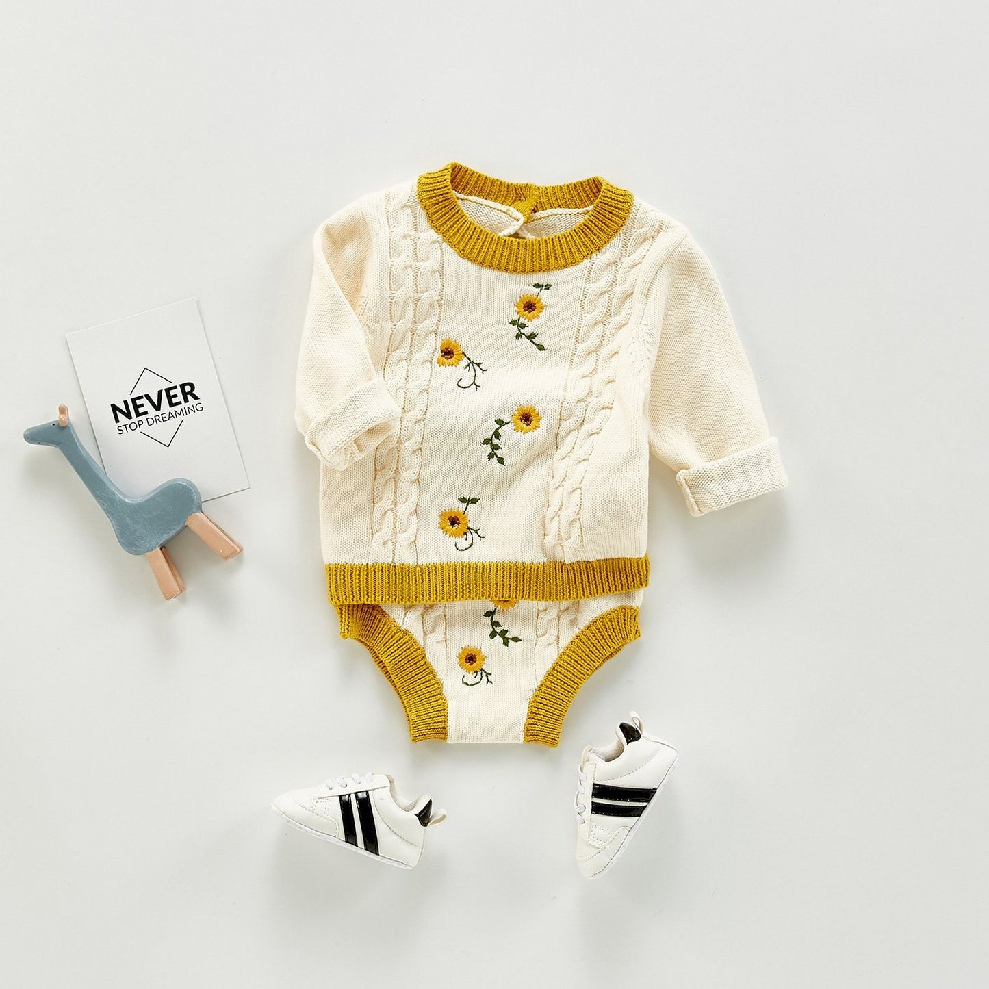 Hand-Embroidered Floral Romper & Shorts 2 Pc Sweater Set Dress Yo Baby Wholesale