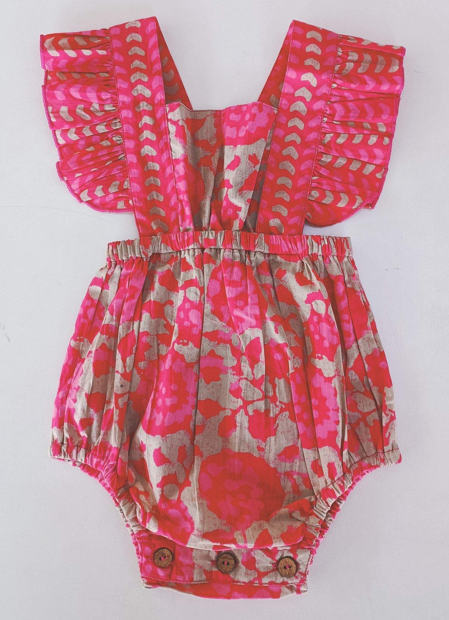Hot-Pink Floral Ruffled Racer-Back Romper romper Yo Baby India
