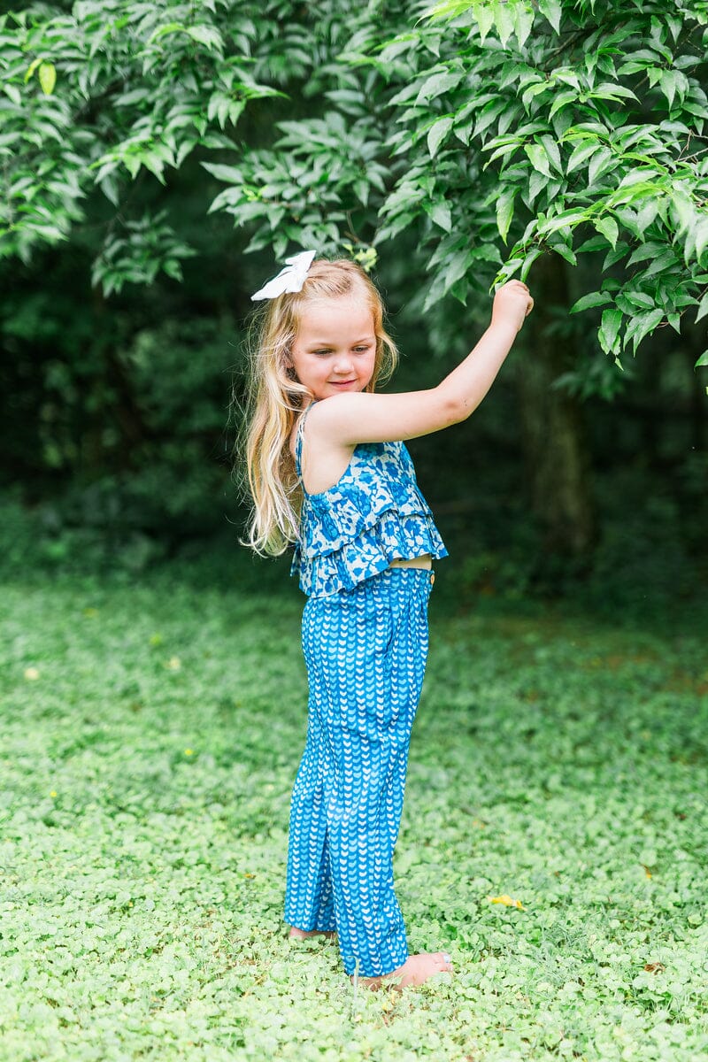 Indigo Floral Print Top & Pant Set TOP & PANTS SET Yo Baby India
