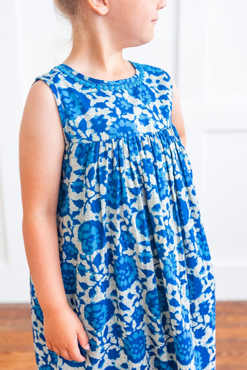 Indigo Floral Shift Dress With Lace Detail Dress Yo Baby India