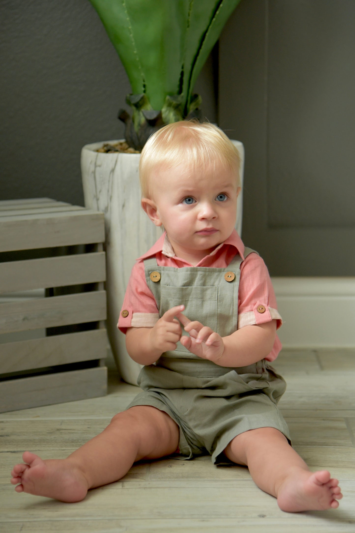 Infant Romper-Shirt and Overalls Set - Coral & Grey Boys Yo Baby Wholesale