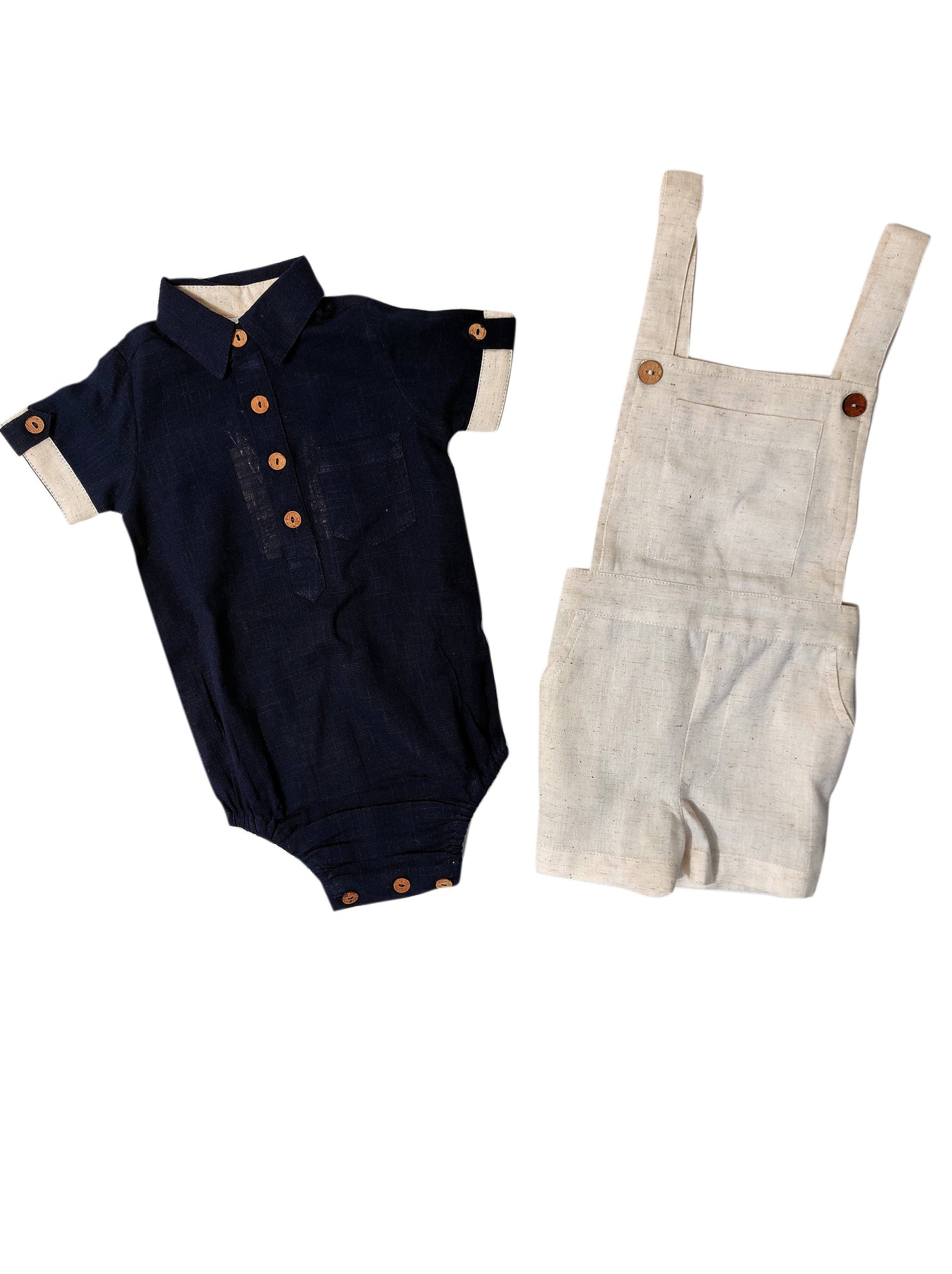 Infant Romper-Shirt and Overalls Set -Navy & Ivory Boys Yo Baby Wholesale