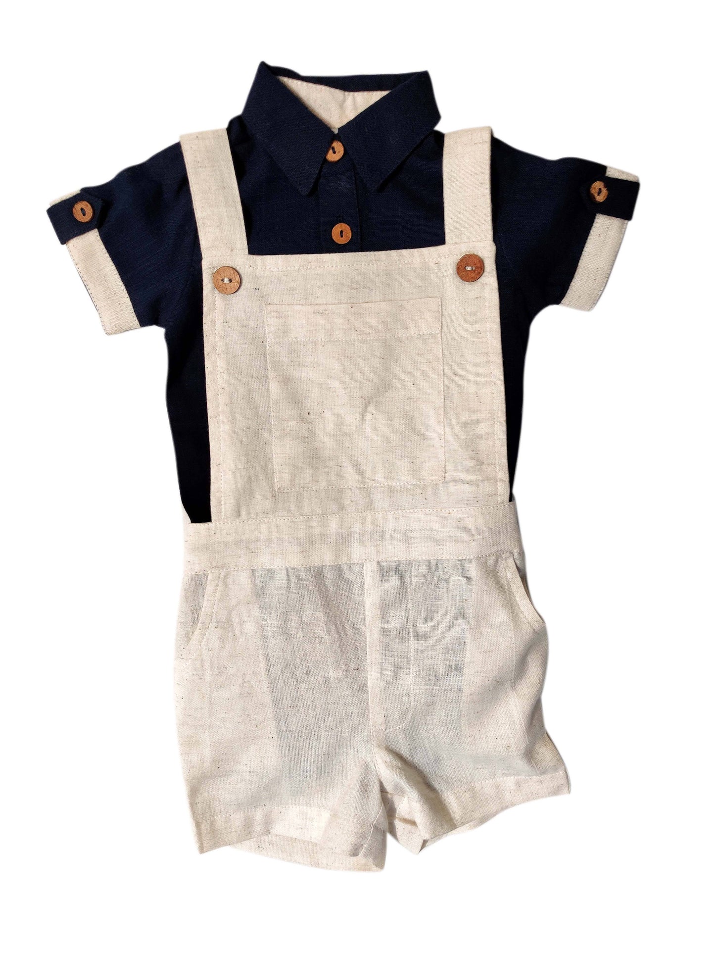 Infant Romper-Shirt and Overalls Set -Navy & Ivory Boys Yo Baby Wholesale