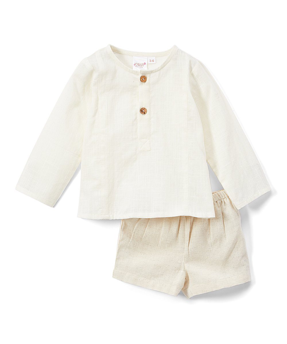 Ivory Henley Shirt With Linen Shorts Set Dress Yo Baby Wholesale