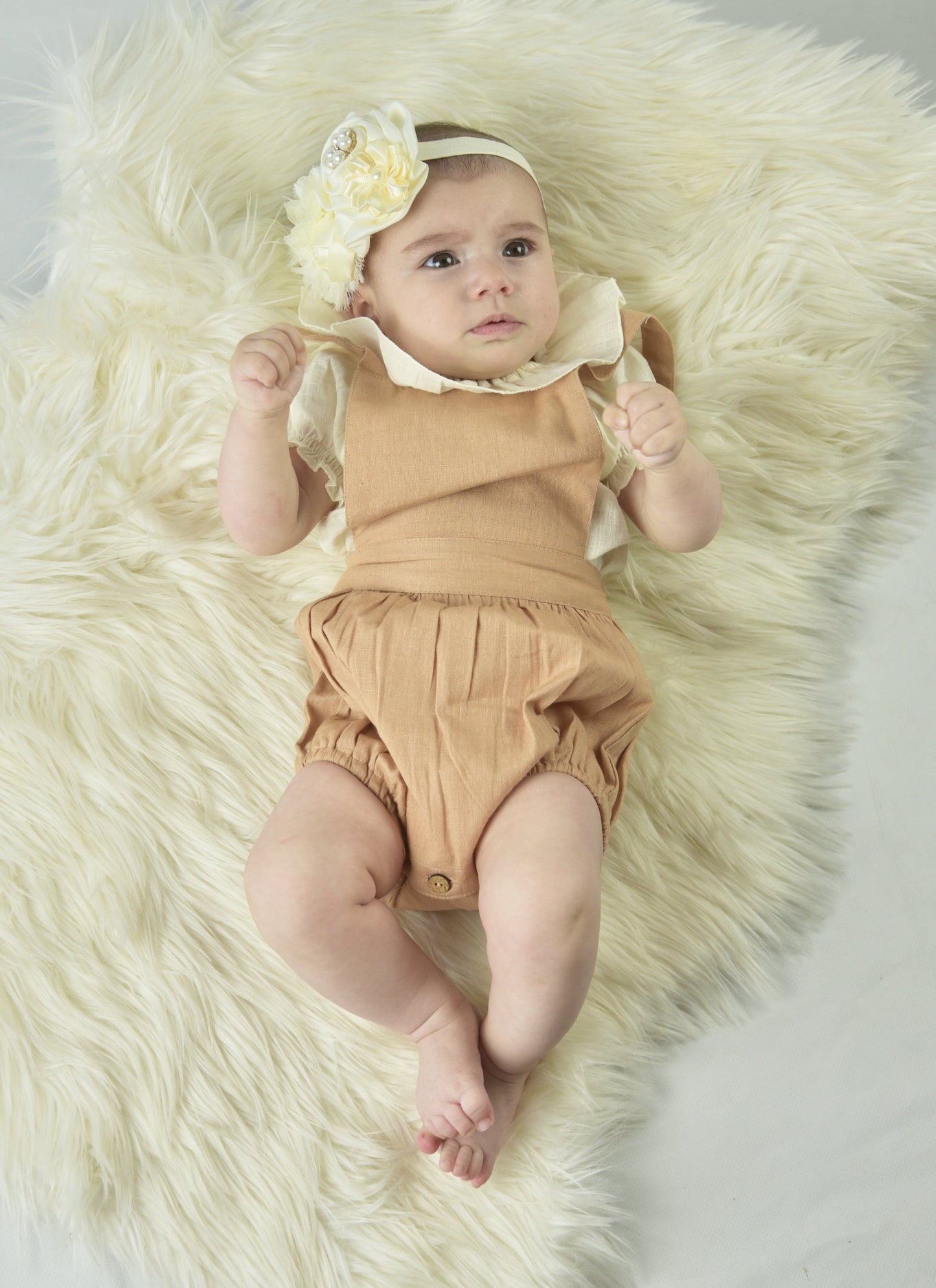 Ivory Ruffle Neck Top & Romper Set Dress Yo Baby Wholesale