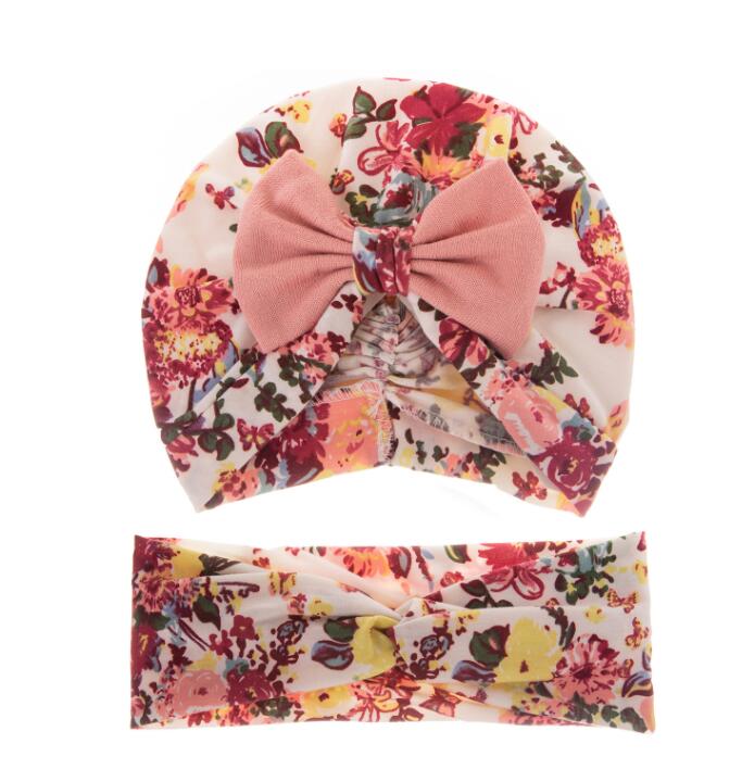 Knit Headband Set - 2 Pieces Yo Baby India White With Pink Bow