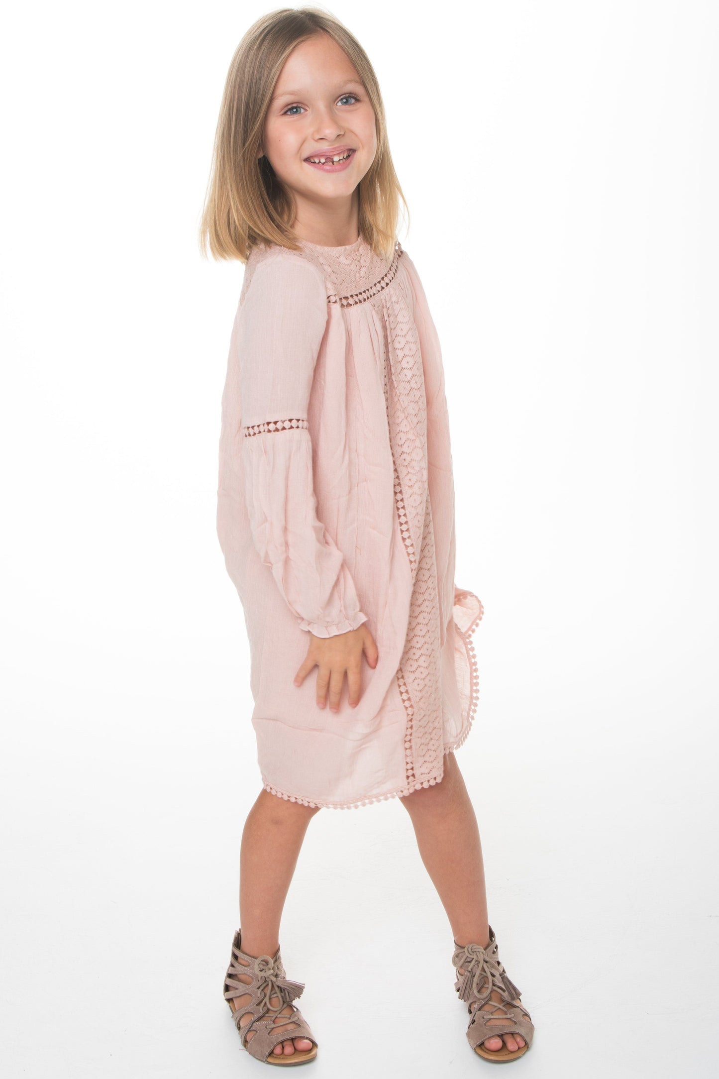 Light Pink Lace Detail Dress Dress Yo Baby Wholesale