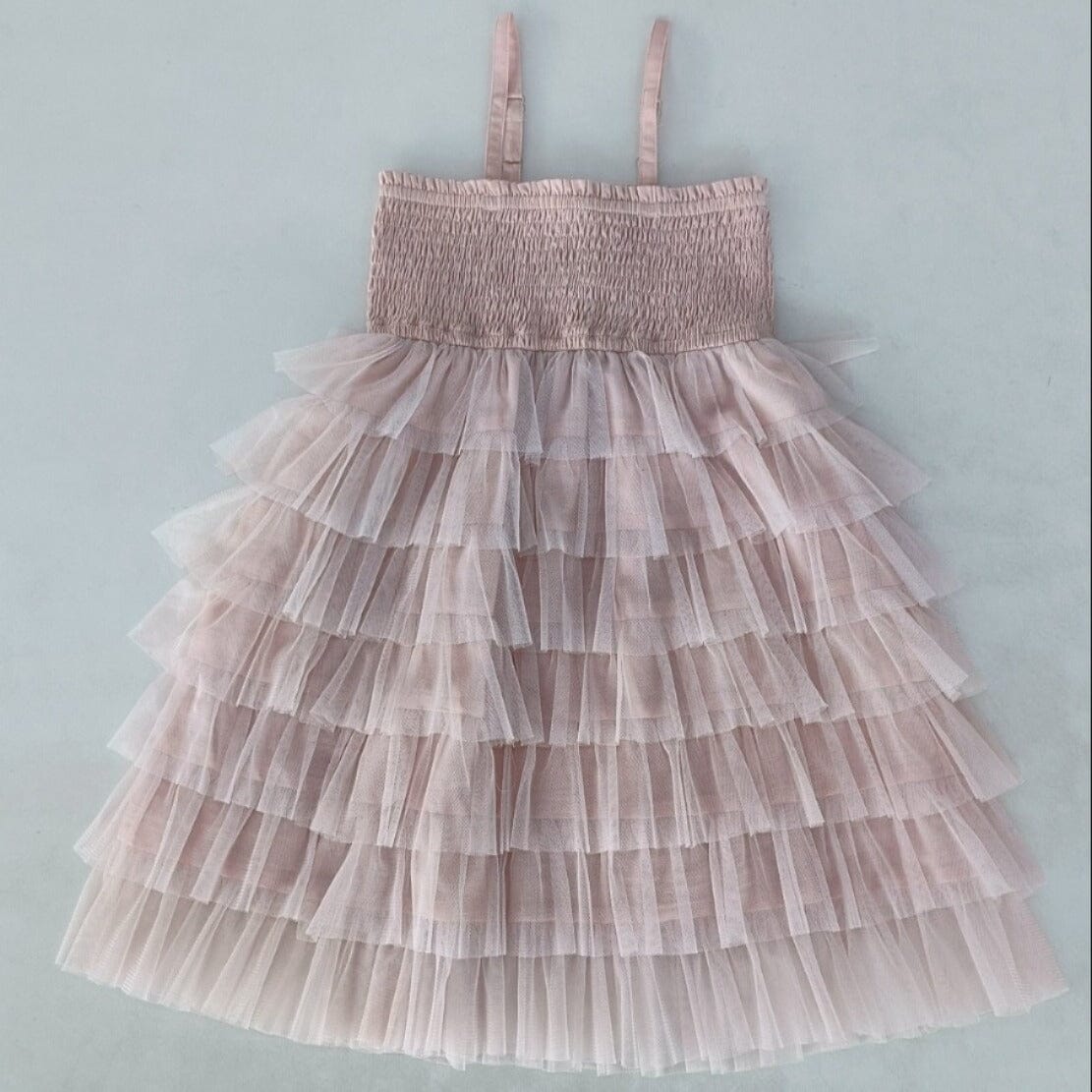 Light Pink Tulle Solid Color Tiered Ruffle Dress Dress Yo Baby India