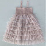 Light Pink Tulle Solid Color Tiered Ruffle Dress Dress Yo Baby India 