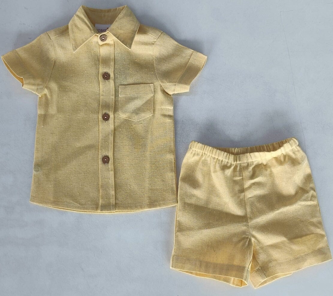 Light-Yellow Chambray Boys Shirt & Shorts set Shirt-Shorts Yo Baby India