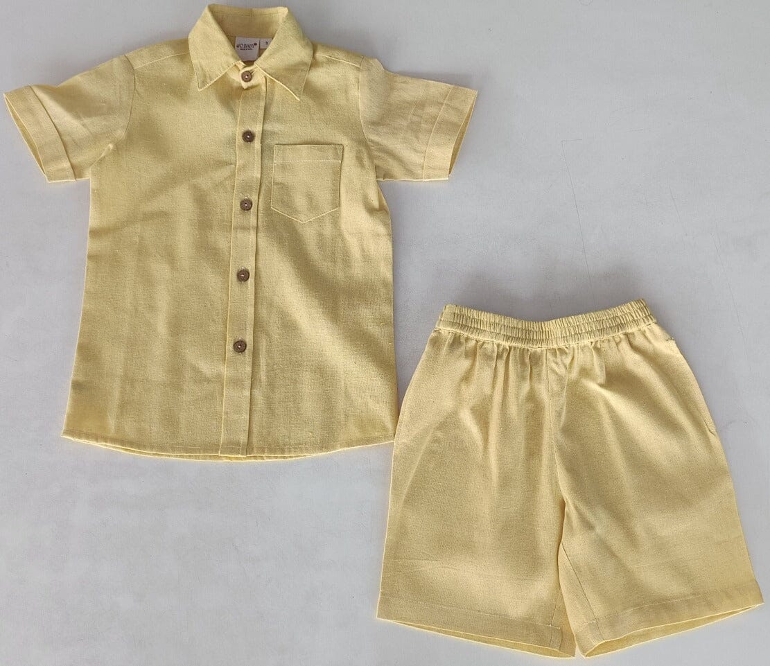 Light-Yellow Chambray Boys Shirt & Shorts set Shirt-Shorts Yo Baby India