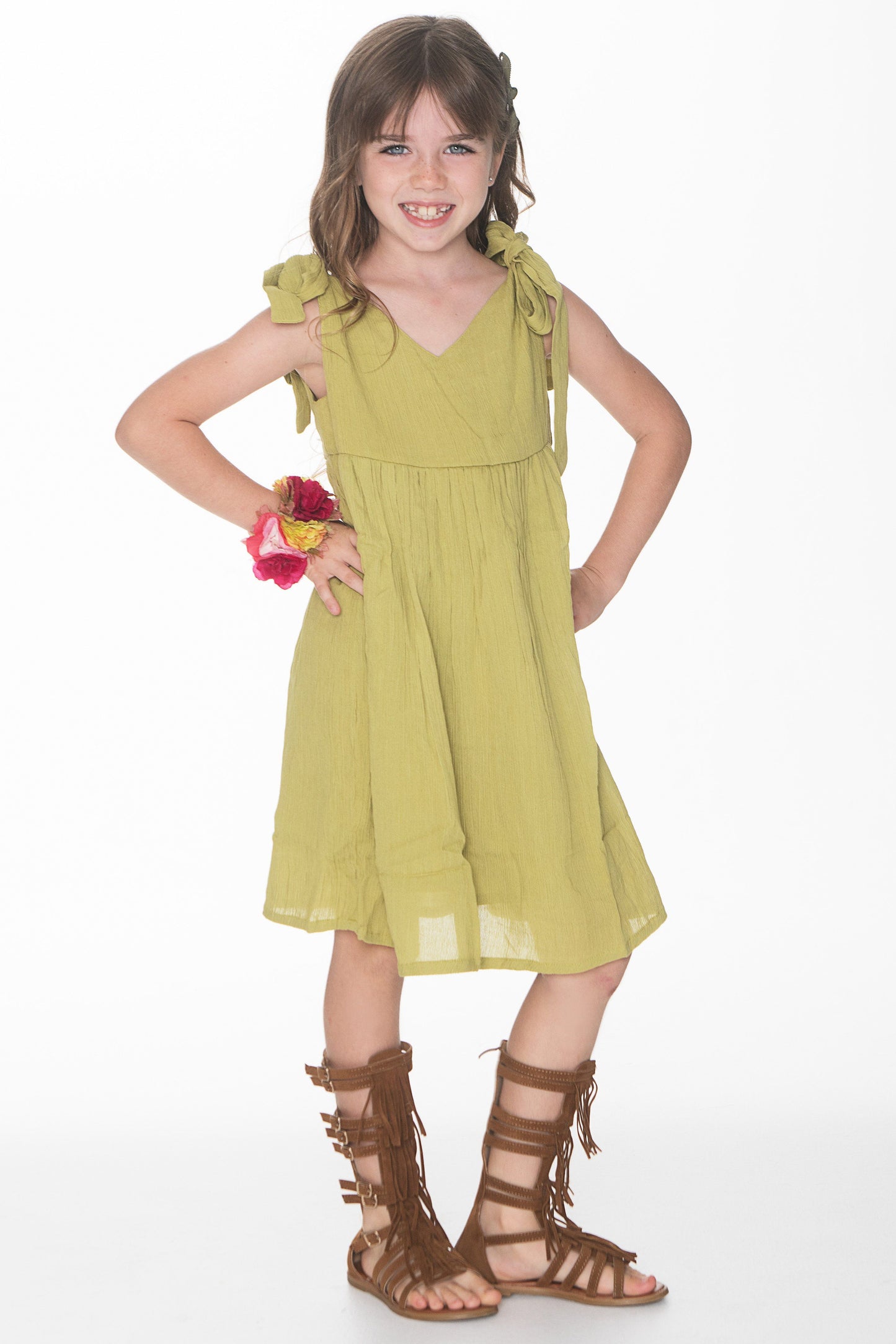 Lime Green Shoulder Tie-strap Dress Dress Yo Baby Wholesale